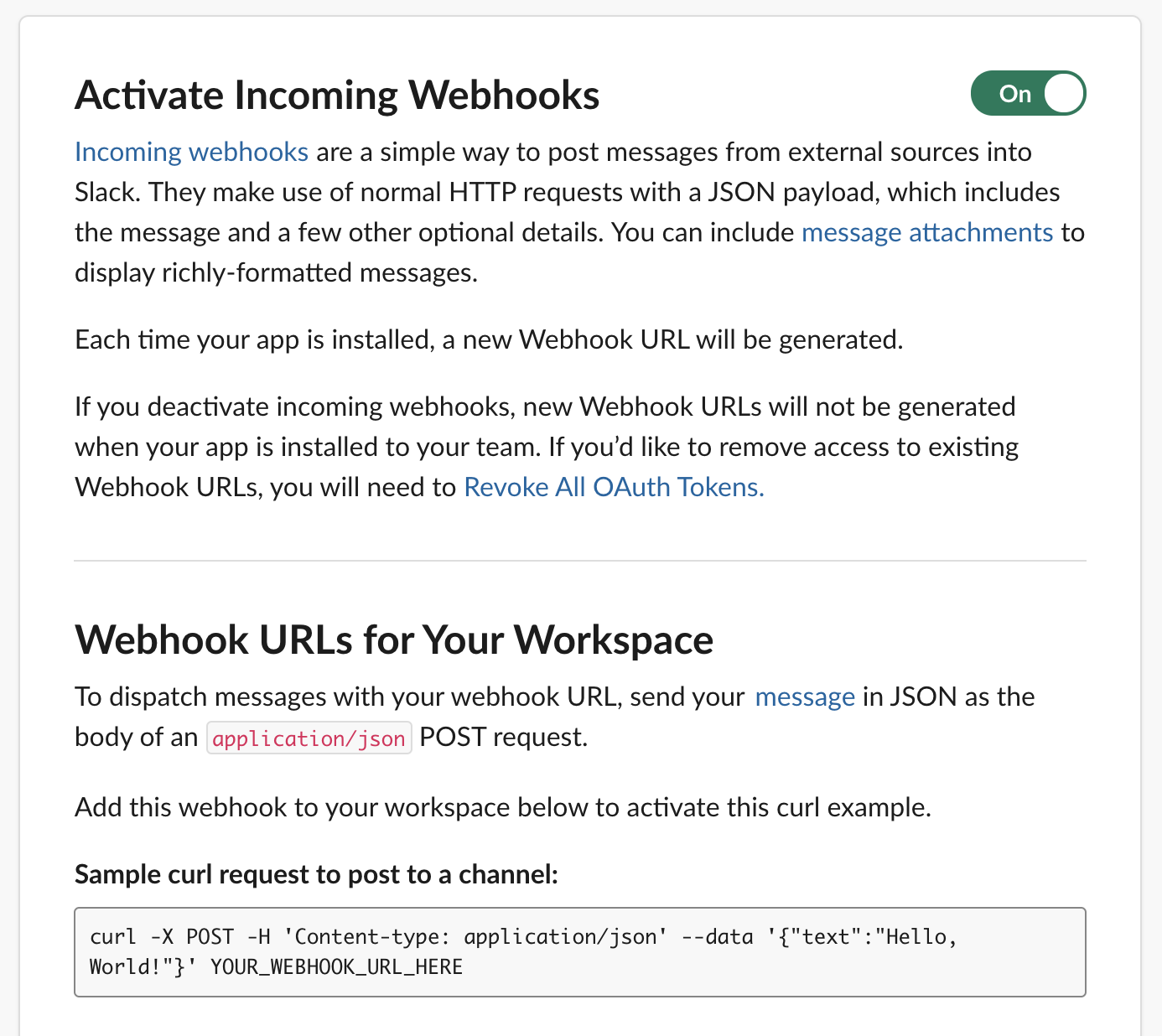 Slack app - Activate Incoming Webhooks