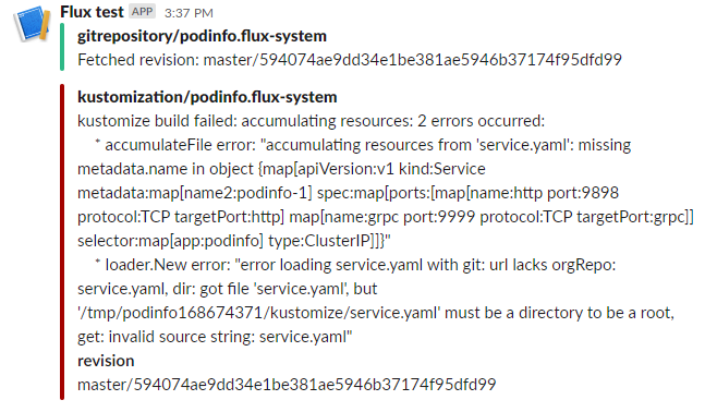Slack - Flux reported failed deployment