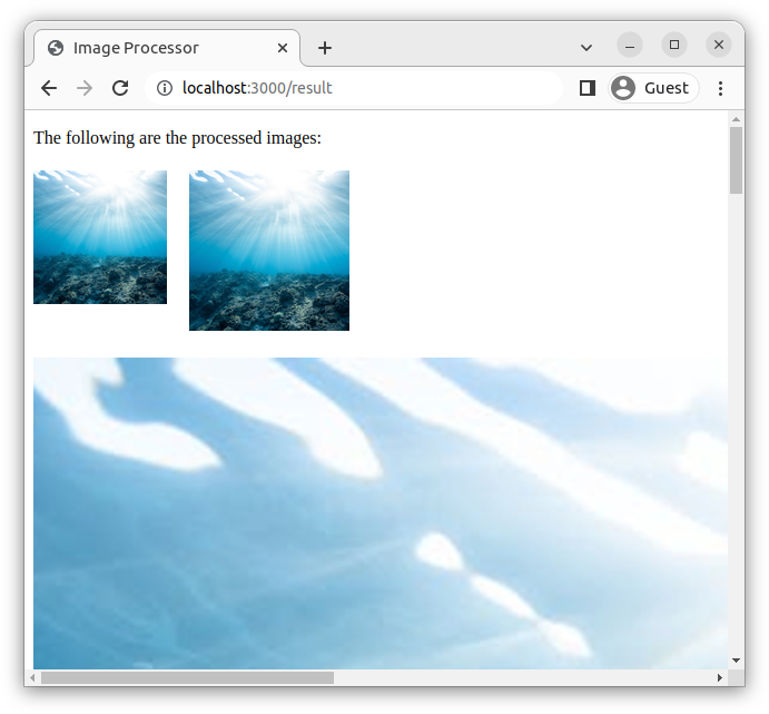 Screencapture of the page with multiple resized images