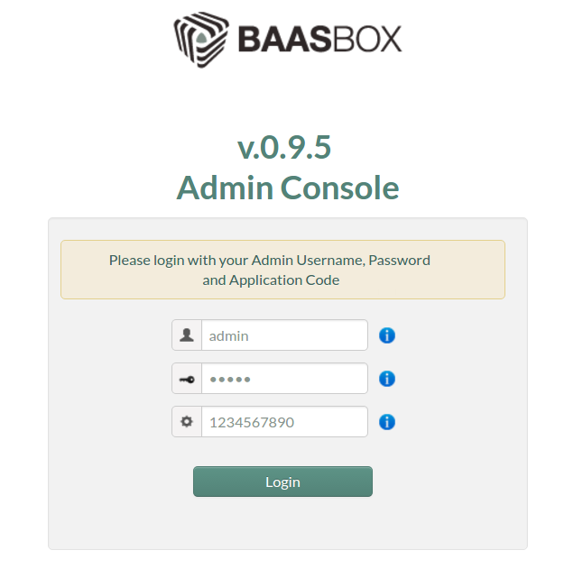 BaasBox Admin Console Login