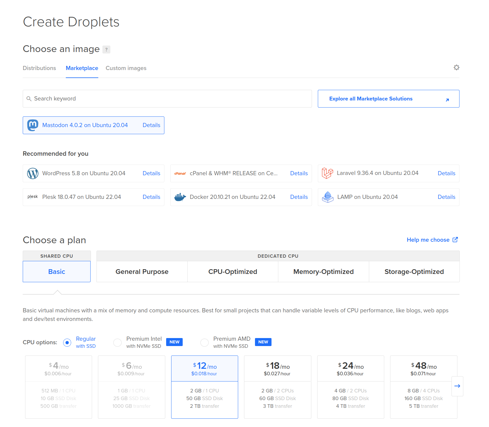 Your DigitalOcean control panel with the Mastodon version 4.0.2 image selected.