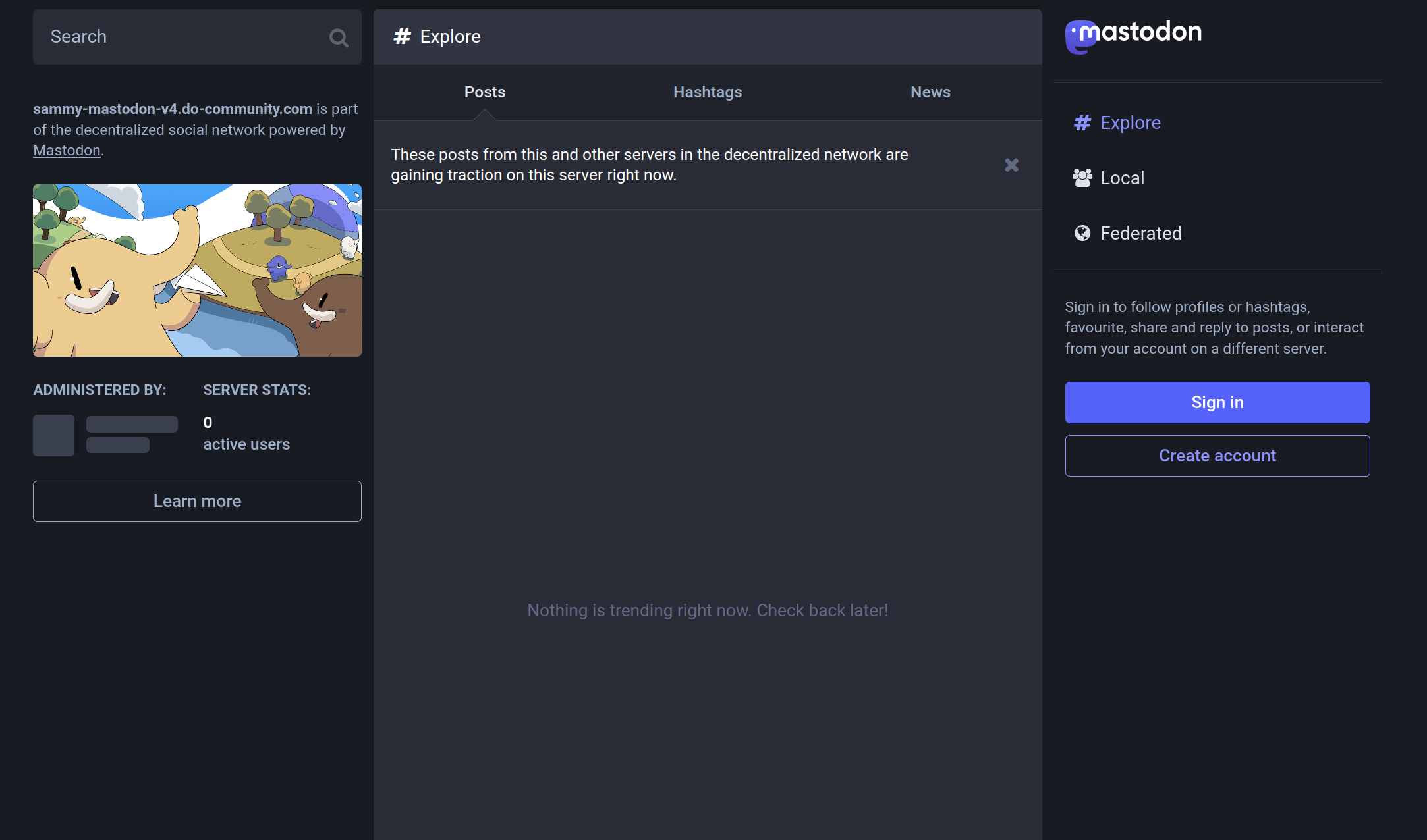 Landing page for your new Mastodon server.