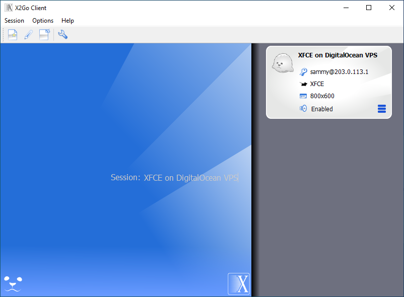 X2Go Main Window - Session List