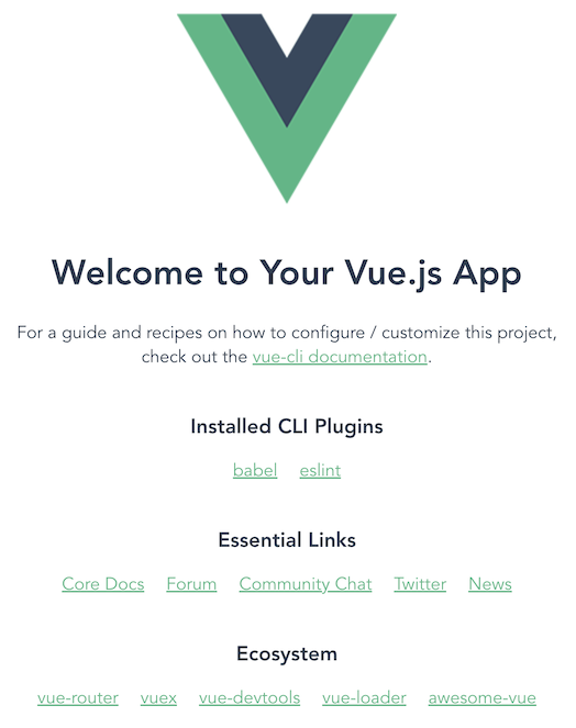 Default home screenshot of a VueJS application