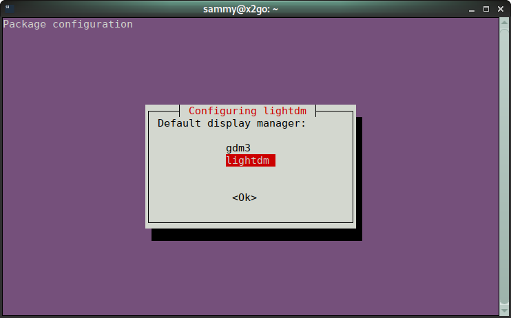 Choosing lightdm as display manager