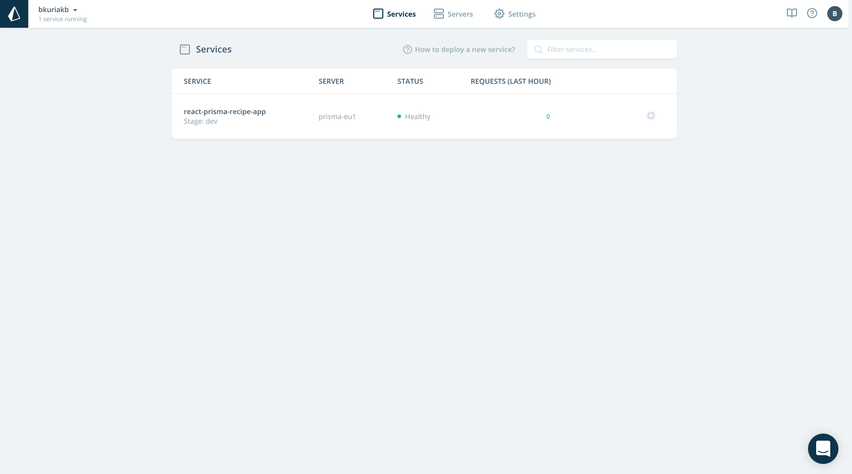 Deployed server in Prisma dashboard