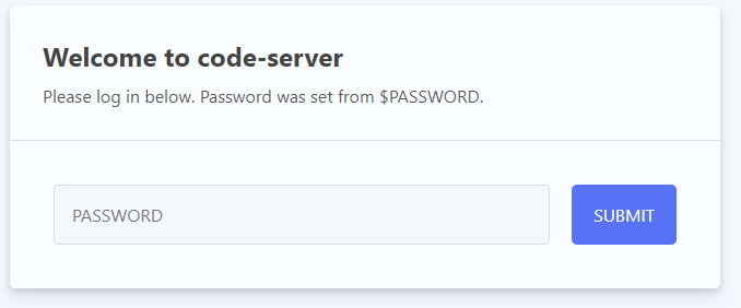 Screencapture of the code-server login prompt