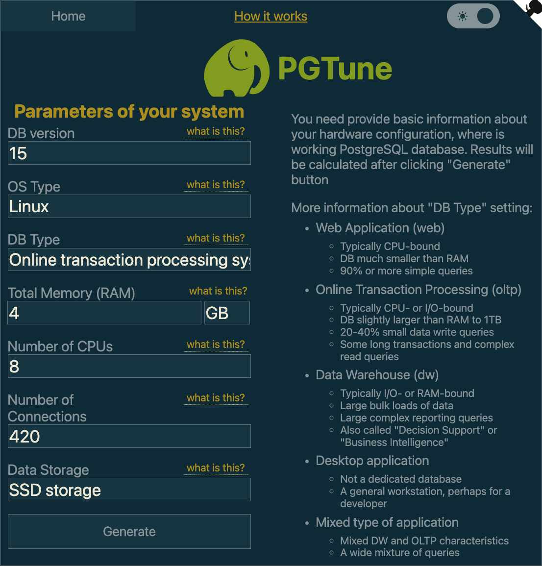 PGTune example