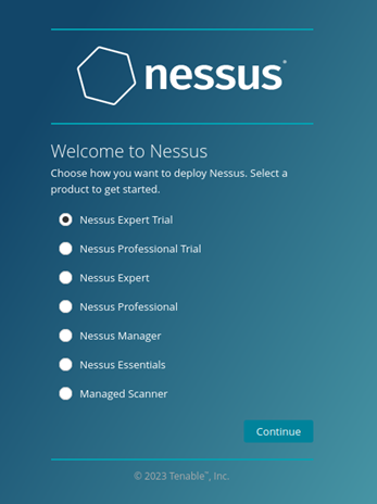 Welcome Screen of Nessus