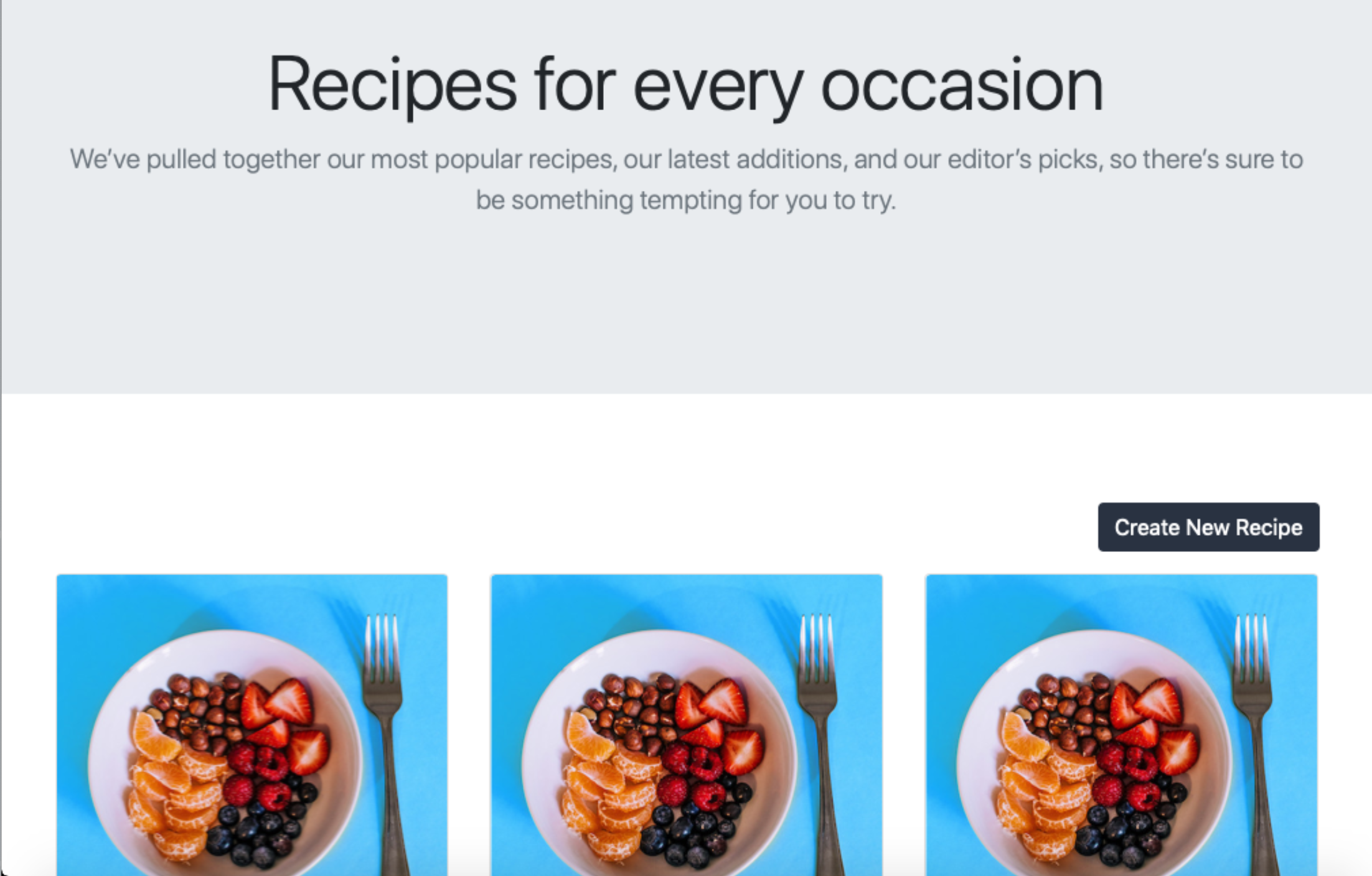 Screencapture of the completed recipe app home page