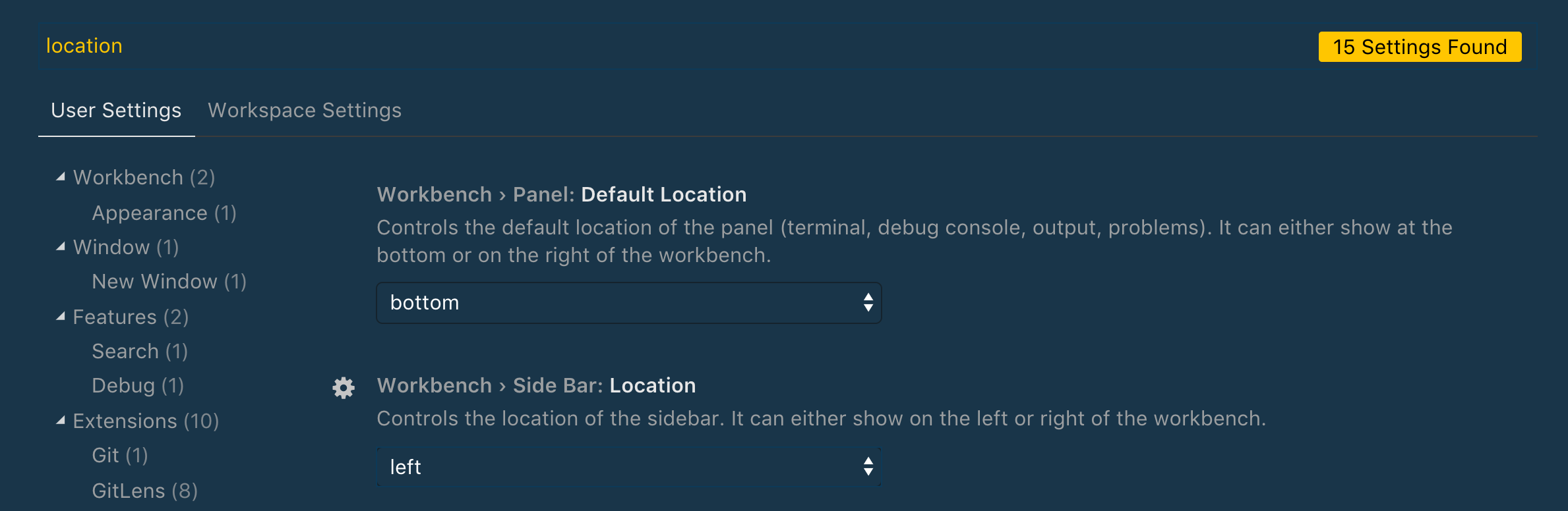 Settings section