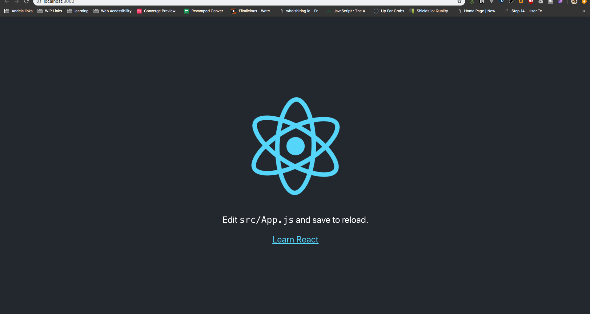 Screenshot of the React welcome page.