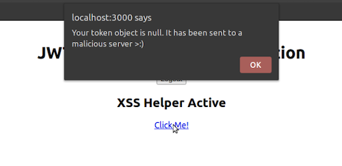 Screencapture of the failed XSS attack that results in <code>null</code>
