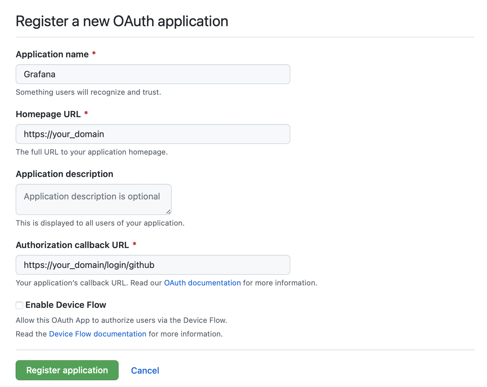 GitHub Register OAuth Application