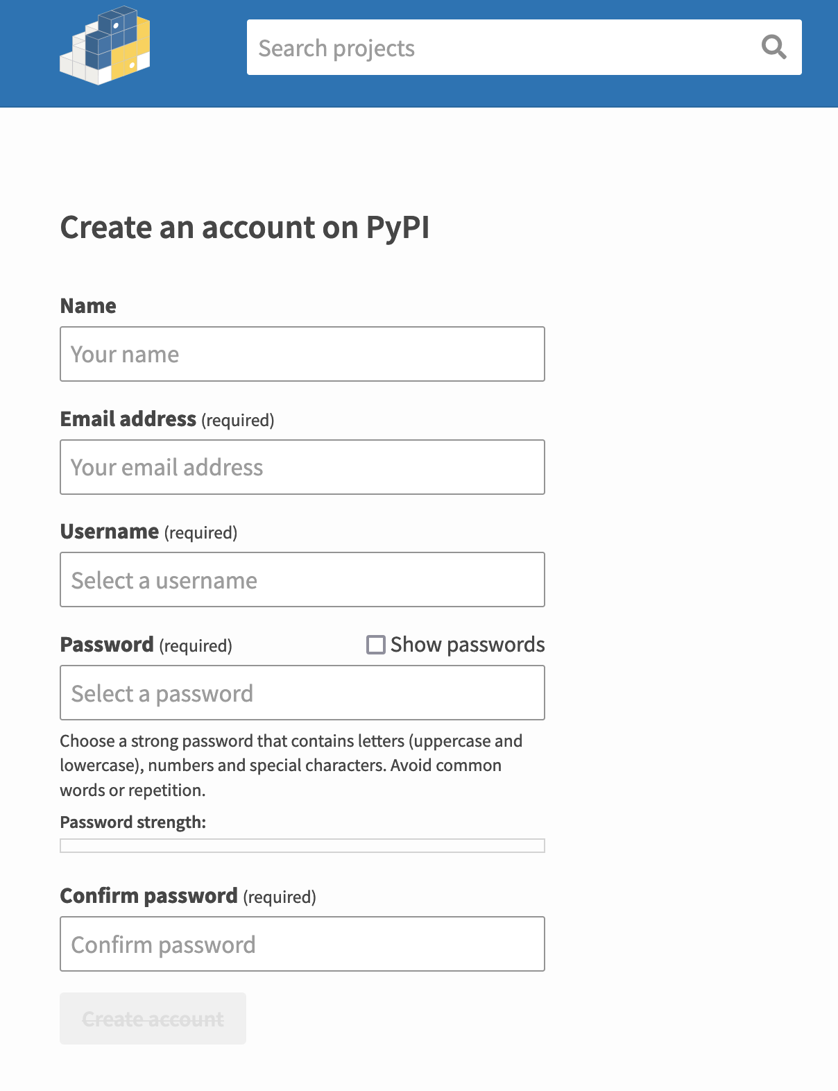 PyPI Signup Page
