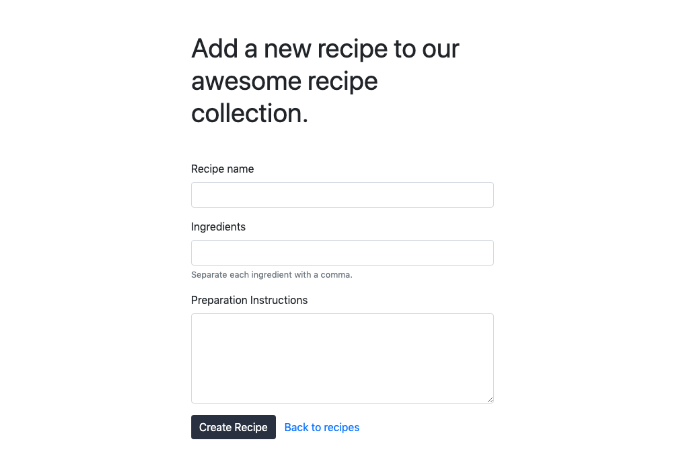 Create Recipe Page