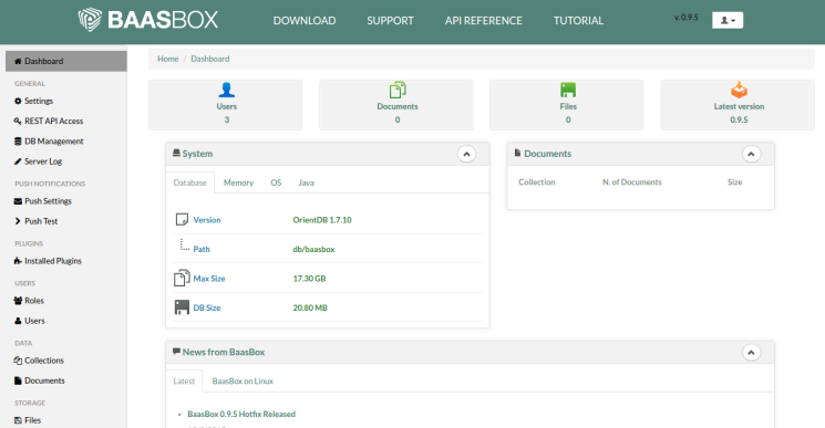 BaasBox Dashboard