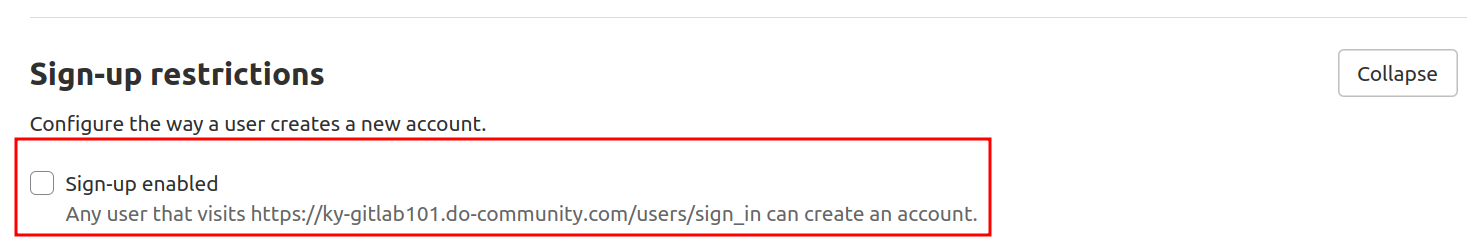 GitLab deselect sign-ups enabled