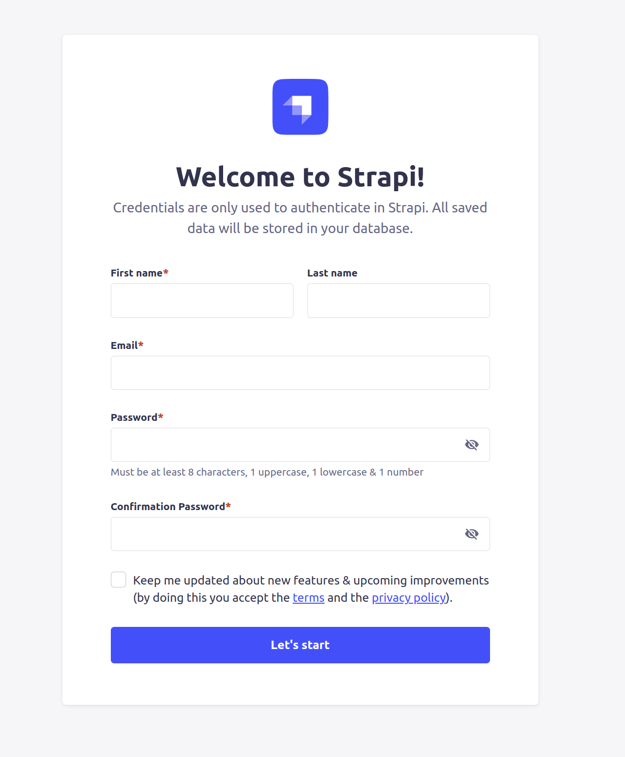 Strapi sign up landing page