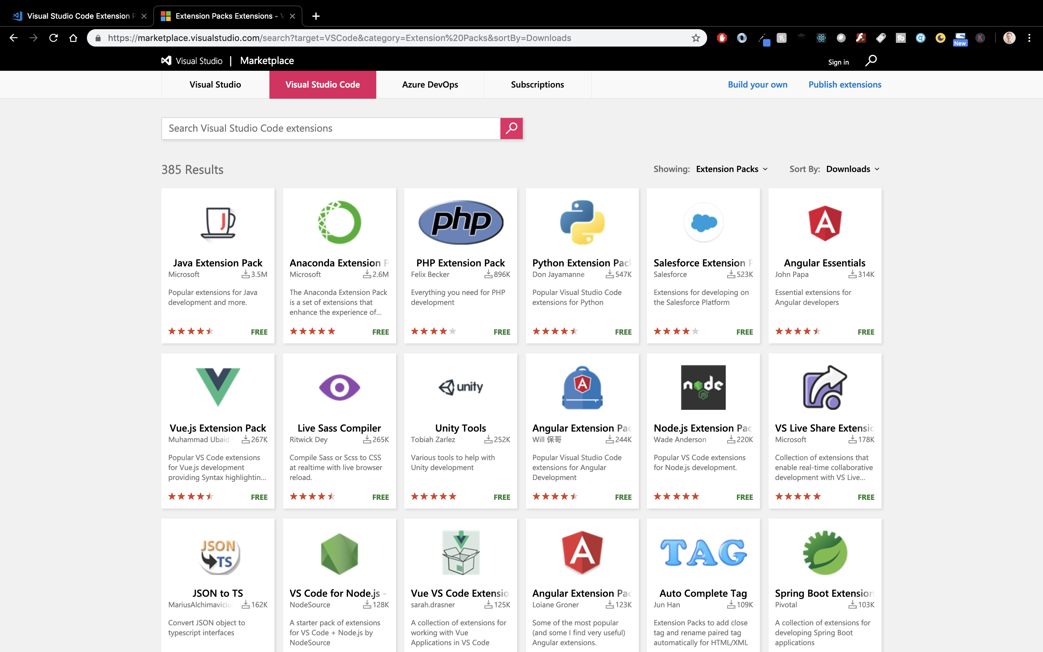 list of most popular extension packs