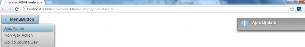 Primefaces MenuButton - Simple Example - Ajax Action