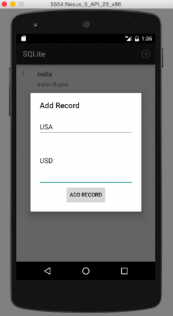 Android SQLite Example create