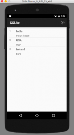 Android SQLite Example crud