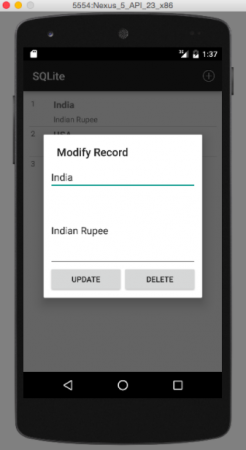 Android SQLite Example update