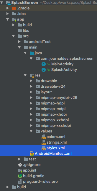Android闪屏示例项目structure