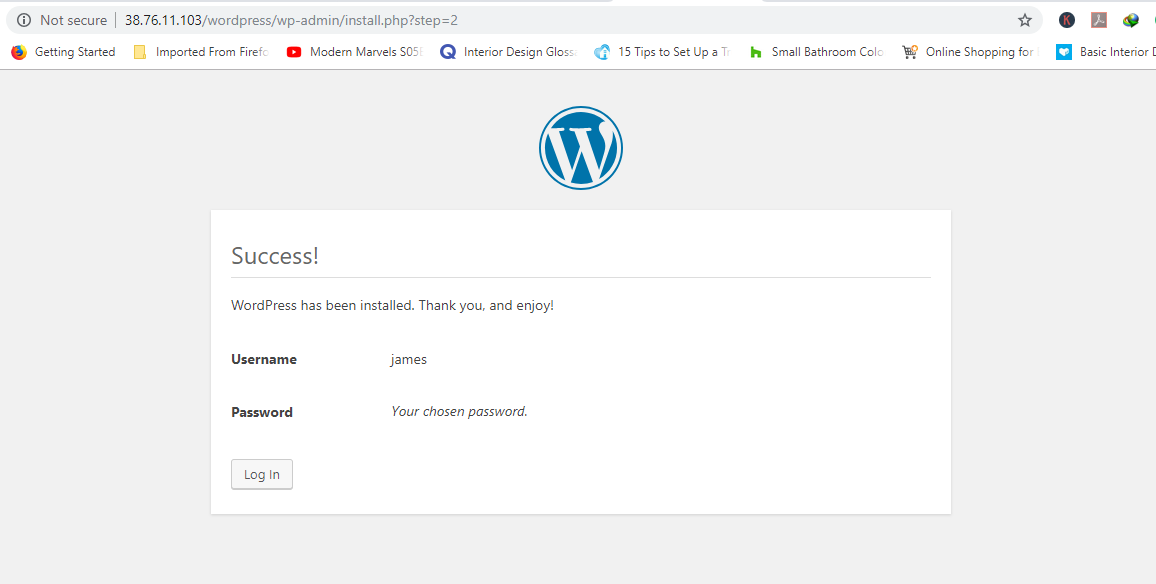 Success installing WordPress