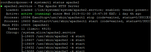 how to check apache2 status