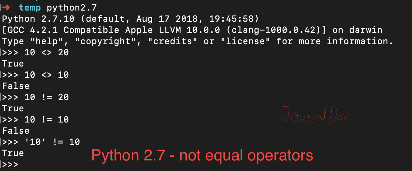 Python 2 Not Equal Operators