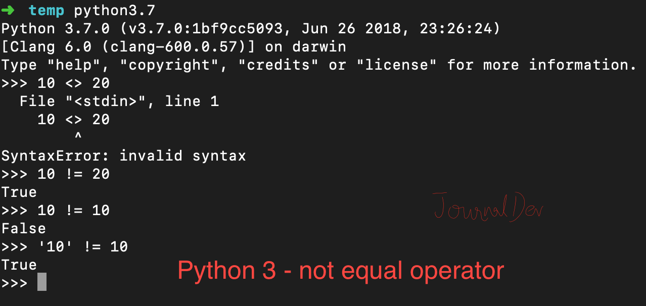 Python Not Equal Operator