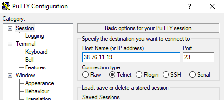 Telnet Putty Configuration