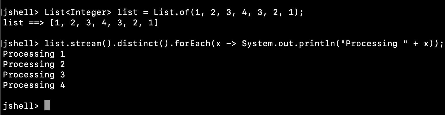 Java Stream Distinct ForEach Example
