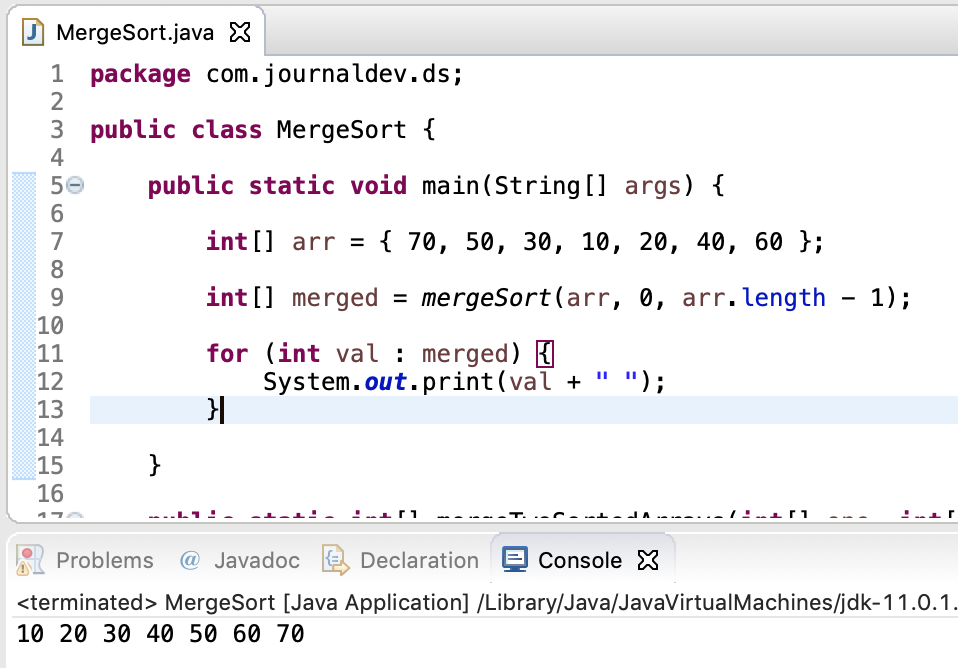 Merge Sort Algorithm Java Implementation