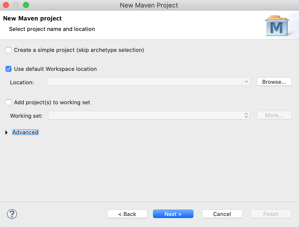 Eclipse New Maven Project Location Working Set