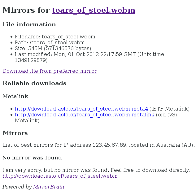MirrorBrain Mirror List Example