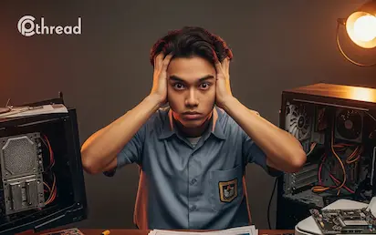 Ilustrasi siswa belajar merakit PC