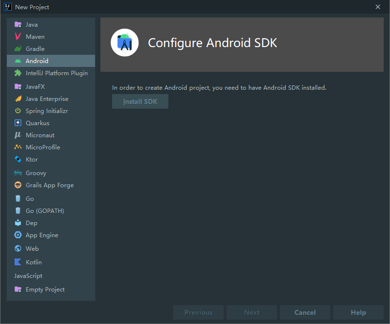 新建安卓项目 - Android SDK 未安装