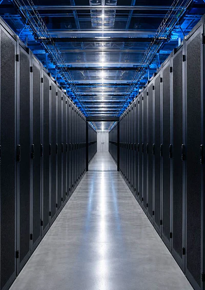 Pasillo de racks en un centro de datos