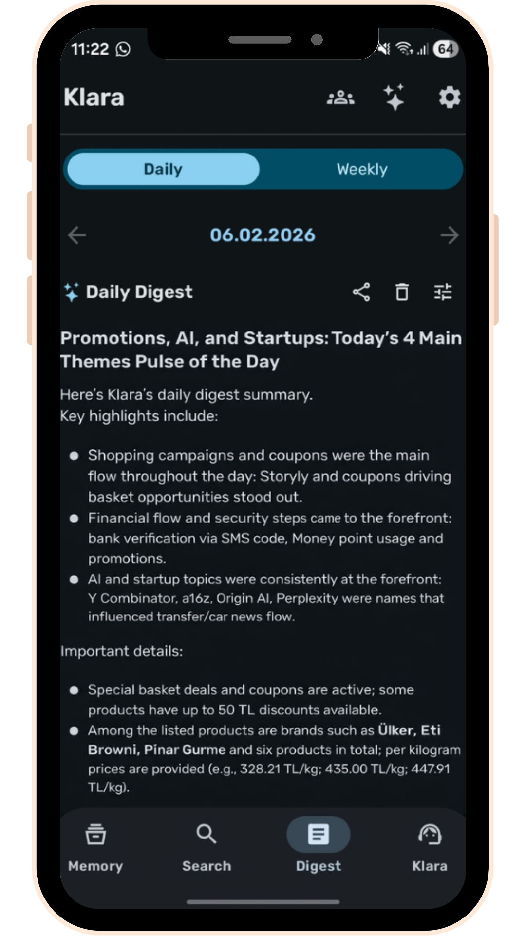 Klara Digest Interface