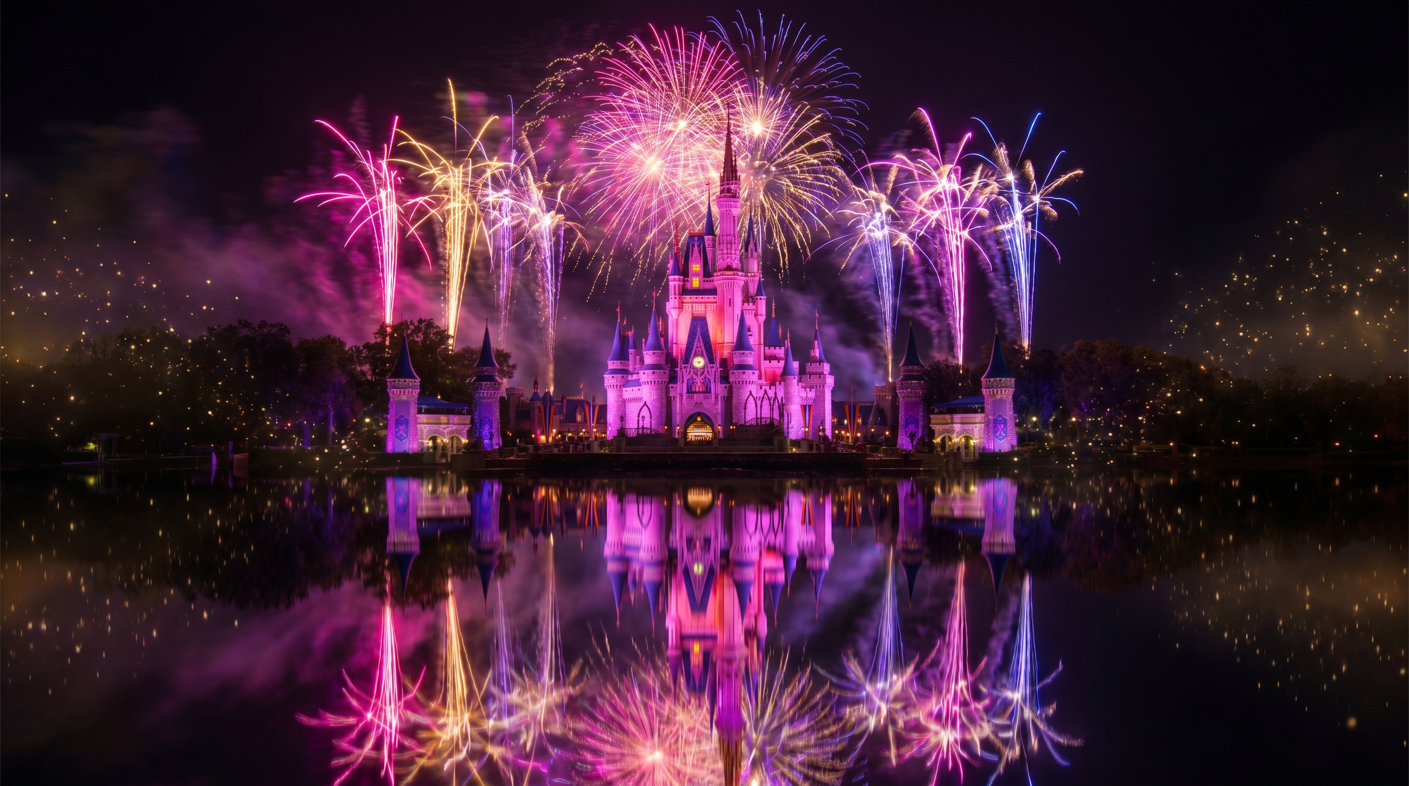 Castillo Disney con fuegos artificiales