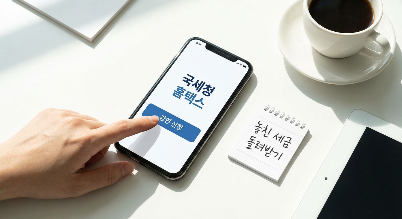 스마트폰으로 중소기업 취업자 소득세 감면 신청하는 모습