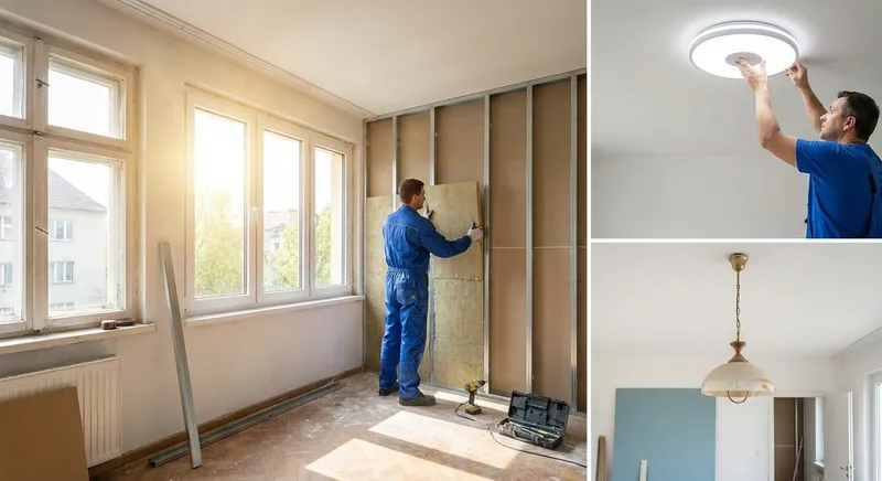 에너지 효율 개선을 위해 창호와 조명이 교체되는 주택 내부 공사 현장