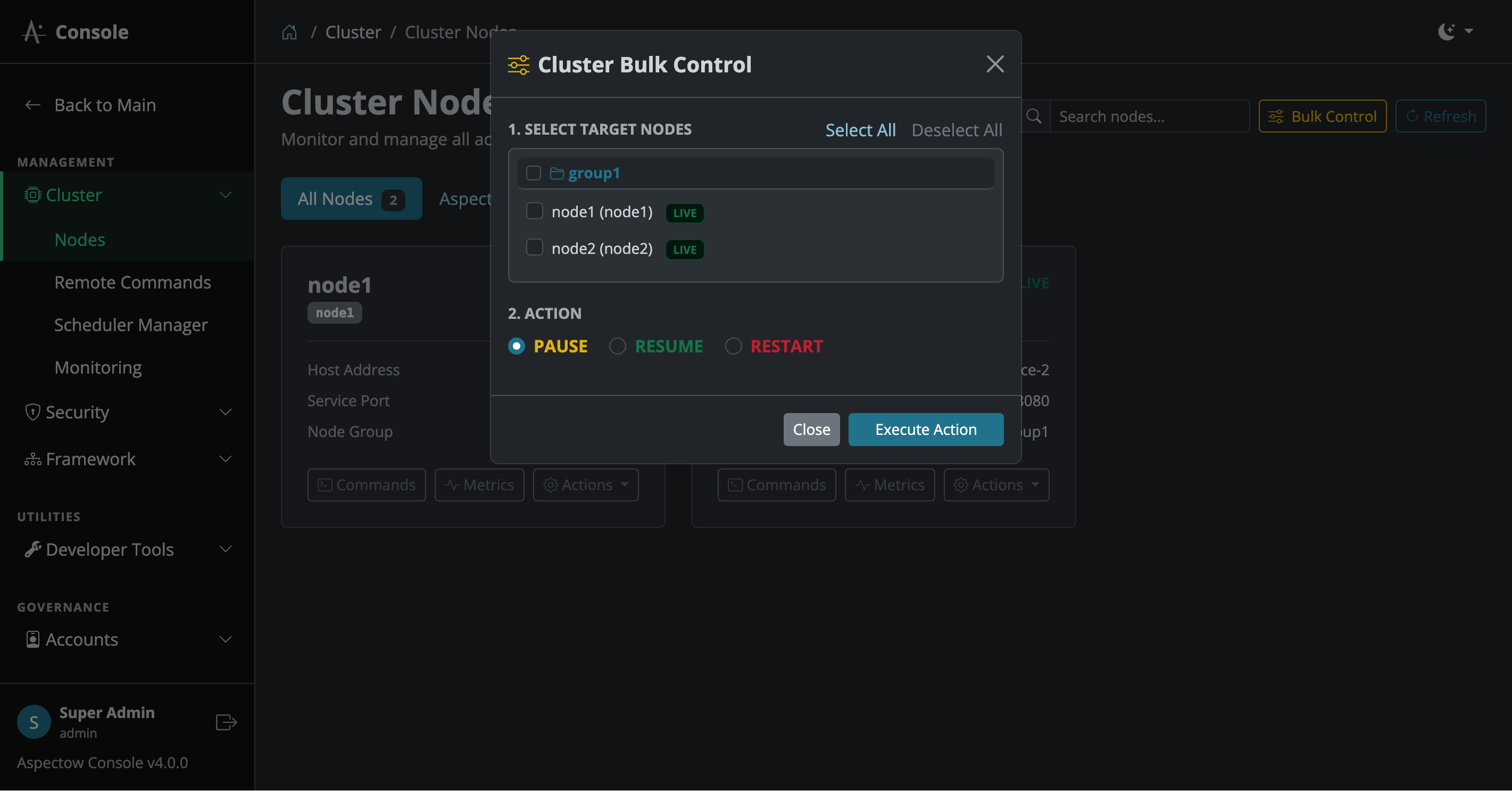 Cluster Nodes Bulk Control Modal