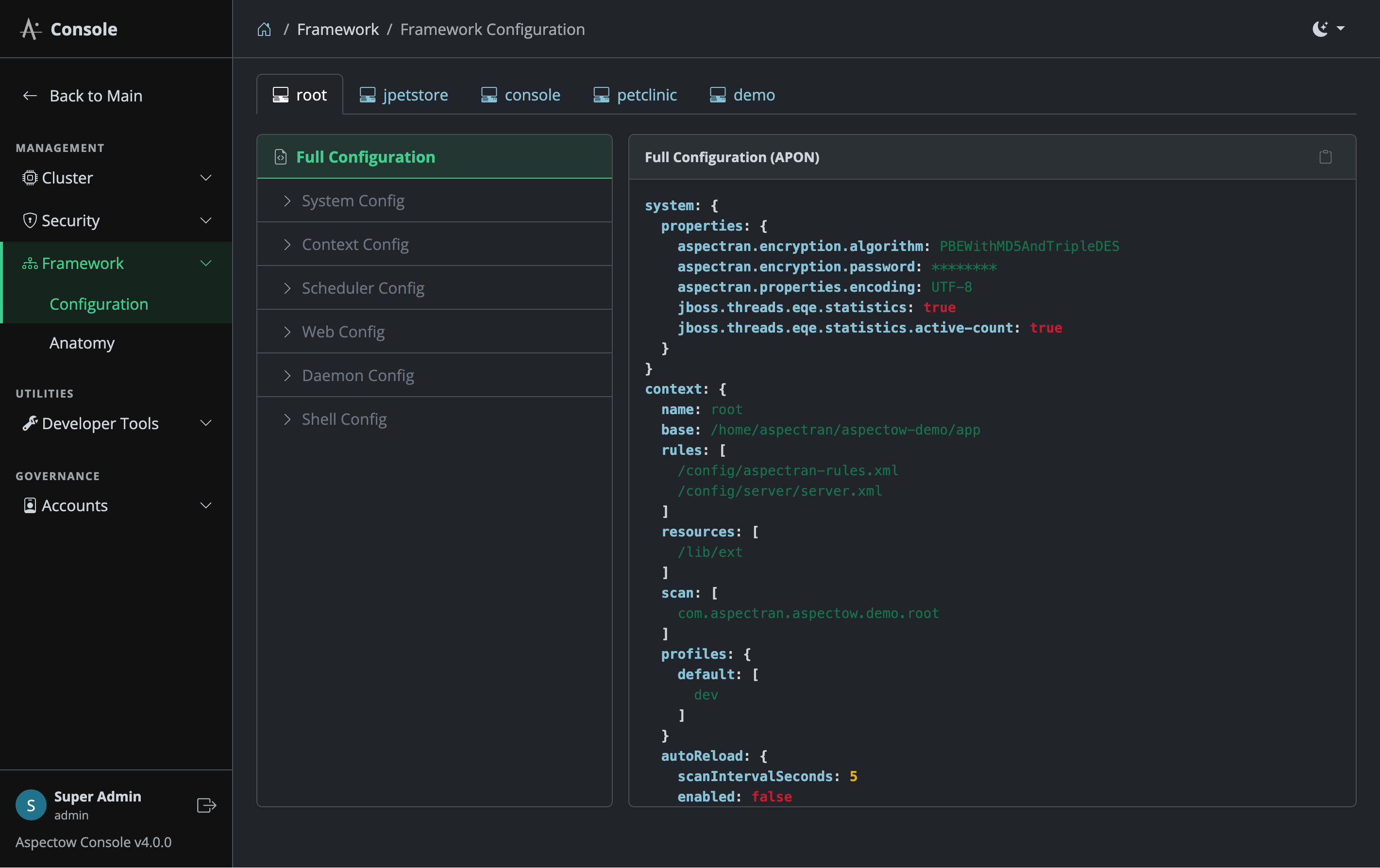 Framework Configuration Viewer