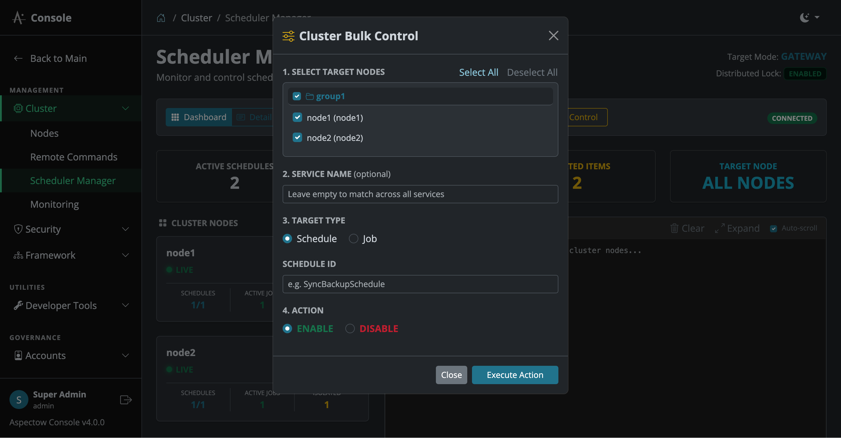Scheduler Manager Bulk Control Modal