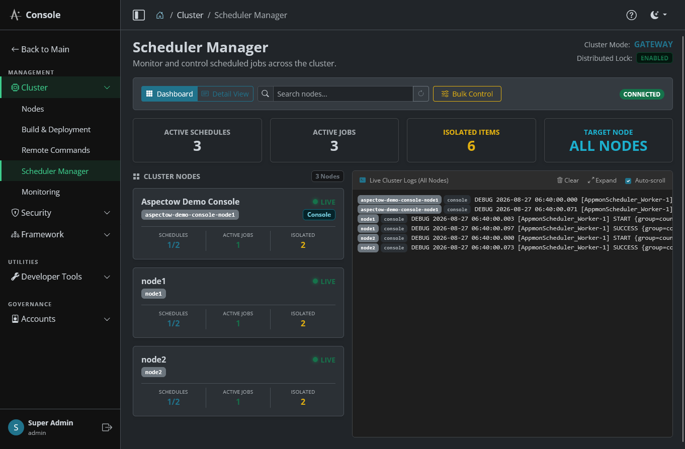 Scheduler Manager Dashboard View