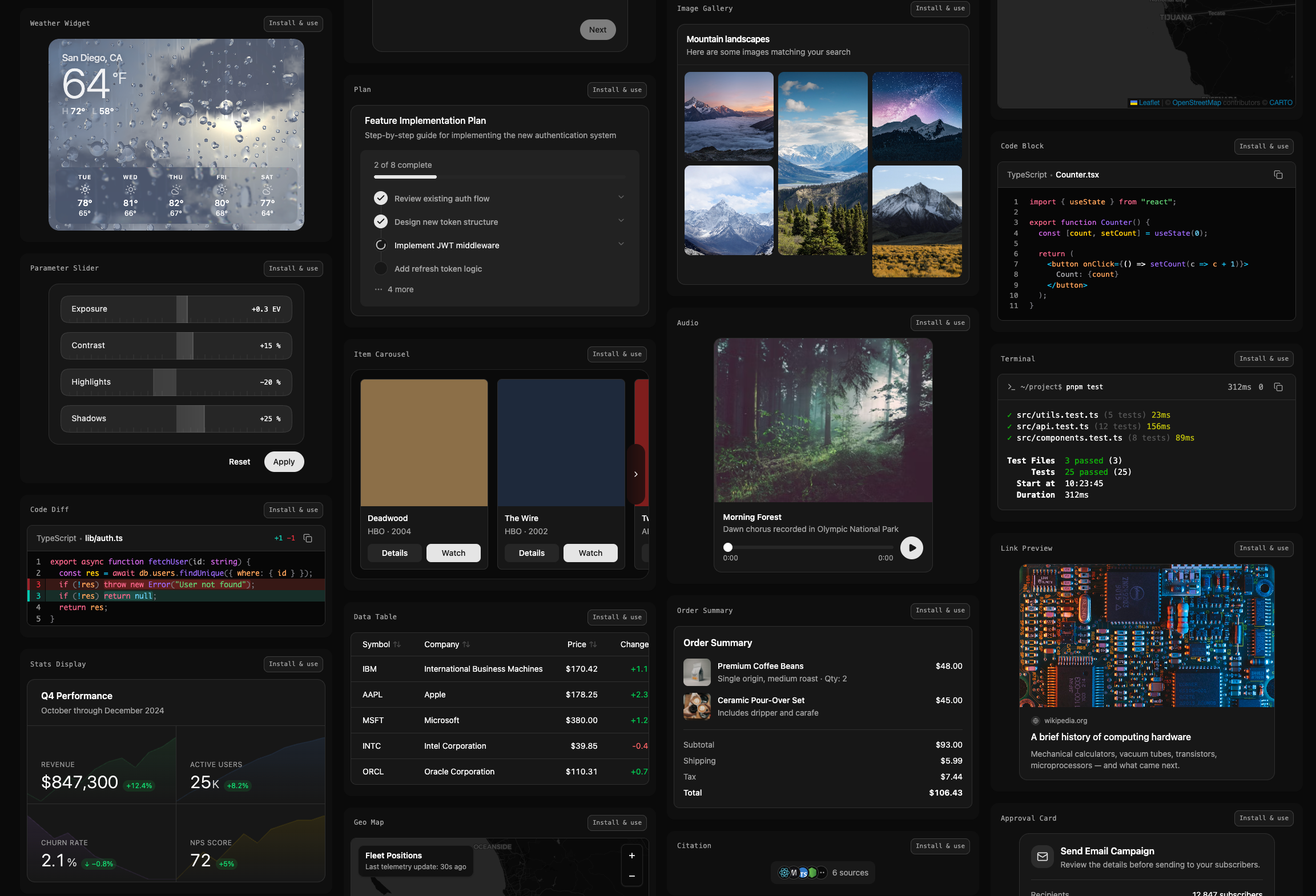 Tool UI component gallery